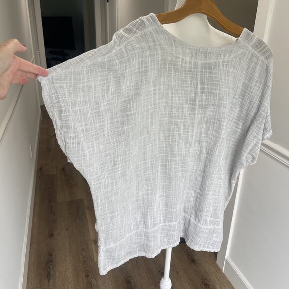 Colette Sz L Linen Top Blouse Short Sleeve Boxy Lagenlook Breathable Scoop Neck - Picture 6 of 12